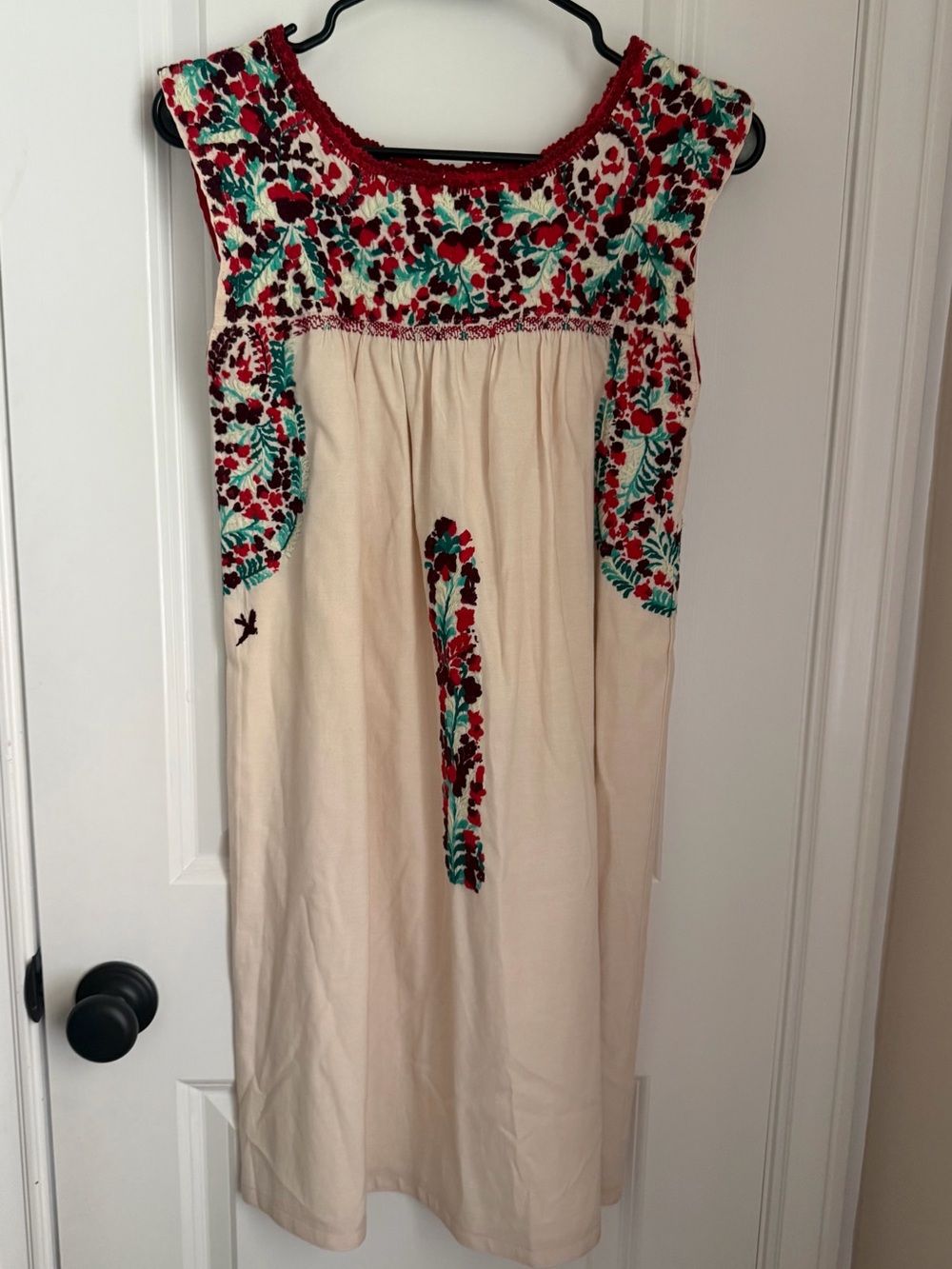 MI GOLONDRINA Flores Classic Fiesta Short Dress Size XS Cream Ivory Embroidered